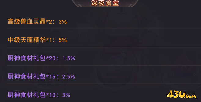 43u《仙梦奇缘3.5折》概率公示